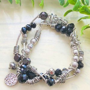 Black Bead Bracelet Set